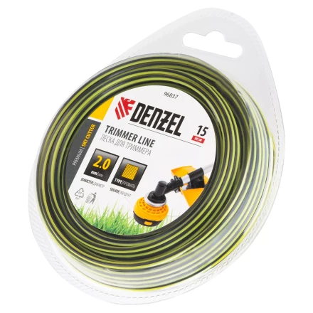 Леска для триммера двухкомпонентная квадратная, 2,0мм х 15м, блистер SkyCutter Denzel 96837 купить в Надыме