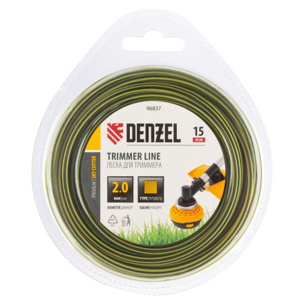 Леска для триммера двухкомпонентная квадратная, 2,0мм х 15м, блистер SkyCutter Denzel 96837 купить в Надыме