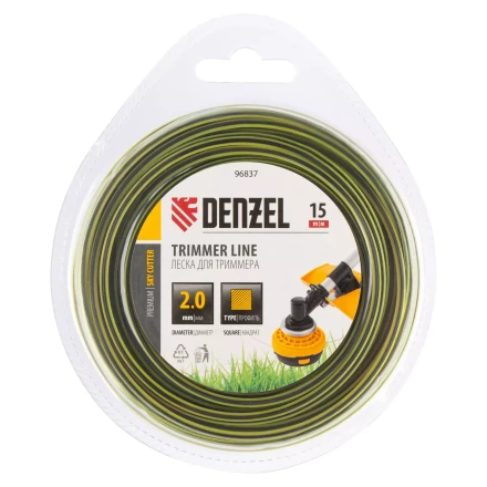 Леска для триммера двухкомпонентная квадратная, 2,0мм х 15м, блистер SkyCutter Denzel 96837 купить в Надыме