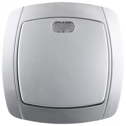 Выключатель СВЕТОЗАР "АКЦЕНТ" одноклавишный в сборе, с подсветкой, цвет серебристый металлик, 10А/~250В SV-54231-SM купить в Надыме