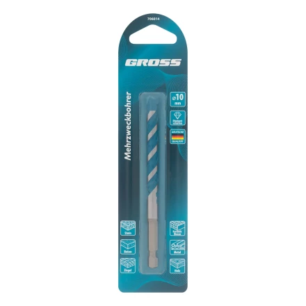 Сверло универсальное Gross, Multipurpose PRO, 6-гр. хвостовик, 10мм купить в Надыме