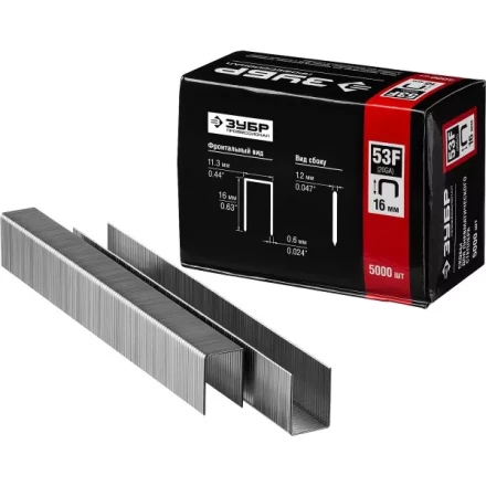 Скобы тип 53F, 16 мм, особотвердые, ЗУБР "ПРОФЕССИОНАЛ" 31950-16, 5000 шт 31950-16 купить в Надыме