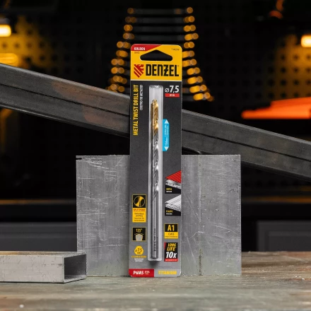 Сверло спиральное по металлу Denzel, 7,5 х 156 мм, Р6М5, Golden Tip, удлиненное, 718259 купить в Надыме