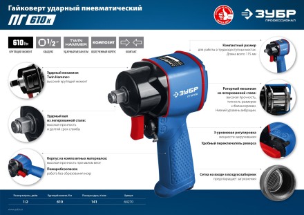 Ударный пневмогайковерт ПГ-610к 64270 серия ПРОФЕССИОНАЛ купить в Надыме