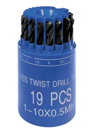 Набор сверл по металлу 1-10 мм (через 0,5 мм) HSS 19 шт в стакане цилиндрический хвостовик SPARTA 723505 купить в Надыме