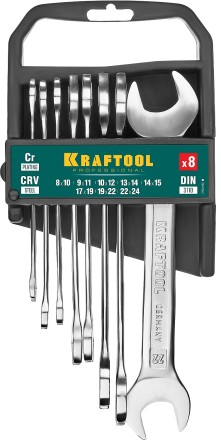 Наборы ключей гаечных рожковых KRAFTOOL, Cr-V, DIN 3110, на пластиковой подвеске 27033-H8C купить в Надыме