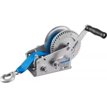 Лебедка ручная барабанная ЗУБР "ПРОФЕССИОНАЛ", тяговая, ленточная, 1,1т, 10м 43115-1.1 купить в Надыме