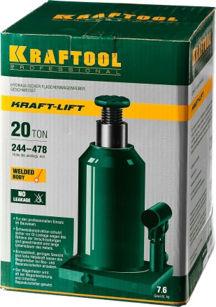 Домкрат гидравлический бутылочный &quot;Kraft-Lift&quot;, сварной, 20т, 244-478мм, KRAFTOOL 43462-20 43462-20_z01 купить в Надыме