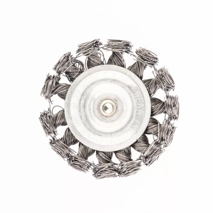 Щетка для дрели 75 мм плоская со шпилькой 6мм крученая металлическая проволока 0,5 мм Сибртех 744307 купить в Надыме