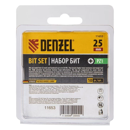 Бита PZ1х25, сталь S2, шестигранный профиль, 10 шт. Е 6,3 Denzel 11653 купить в Надыме