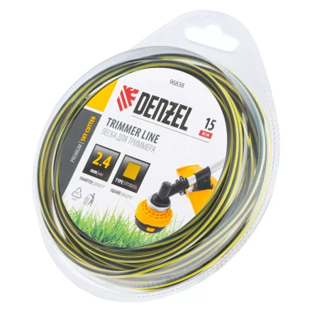 Леска для триммера двухкомпонентная квадратная, 2,4мм х 15м, блистер SkyCutter Denzel 96838 купить в Надыме