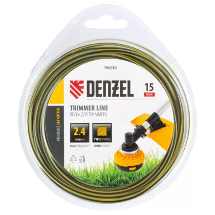 Леска для триммера двухкомпонентная квадратная, 2,4мм х 15м, блистер SkyCutter Denzel 96838 купить в Надыме
