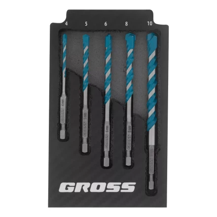 Набор сверл универсальных Gross 706017, Multipurpose PRO, 6-гр. хвостовик, 4-10мм, 5шт купить в Надыме