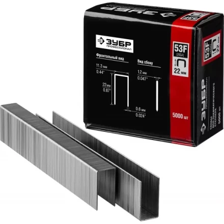 Скобы тип 53F, 22 мм, особотвердые, ЗУБР "ПРОФЕССИОНАЛ" 31950-22, 5000 шт 31950-22 купить в Надыме