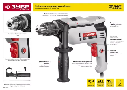 Дрель ударная ДУ-810 ЭРМ2 серия МАСТЕР купить в Надыме