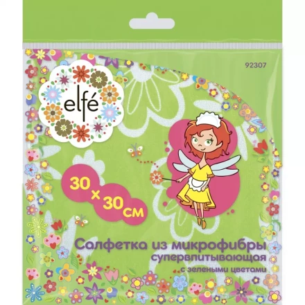 Салфетки из микрофибры с зелеными цветами 300х300 мм Elfe 92307 купить в Надыме