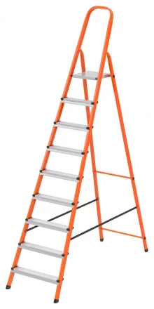 Стремянка, 9 ступеней, стальной профиль, ступени сталь, оранжевая, Россия, Сибртех 97969 купить в Надыме