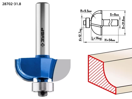 ЗУБР 31.8 x 14 мм, радиус 9.5 мм, фреза кромочная калевочная №2, Профессионал (28702-31.8) купить в Надыме