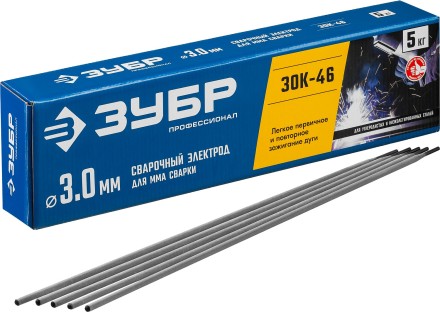 ЗУБР Д 3.0 х 350 мм, 5 кг в коробке, ЗОК-46 рутил-целлюлозный, электрод сварочный, Профессионал (40035-3.0) купить в Надыме