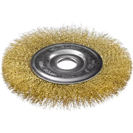 ЗУБР "ПРОФЕССИОНАЛ". Щетка дисковая для УШМ, витая стальная латунированная проволока 0,3мм, 150х22мм 35187-150_z01 купить в Надыме