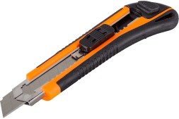 Нож с выдвижным лезвием 18 мм, двухкомпонентный корпус, металлическая направляющая, автоматический фиксатор, Вихрь 73/10/10/4