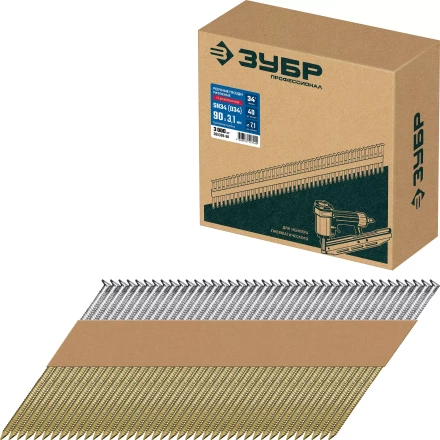 ЗУБР SN34 (D34) 90 х 3.1 мм, реечные гвозди рифленые оцинкованные, 3000 шт (305399-90) купить в Надыме