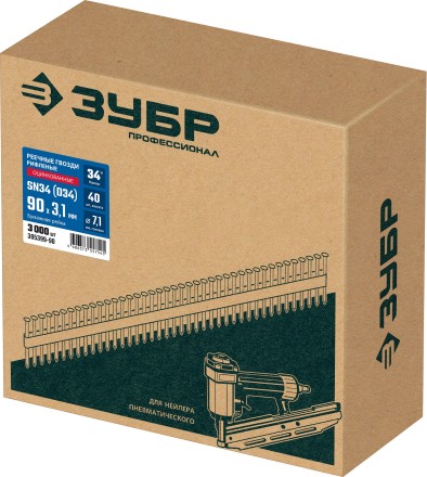 ЗУБР SN34 (D34) 90 х 3.1 мм, реечные гвозди рифленые оцинкованные, 3000 шт (305399-90) купить в Надыме
