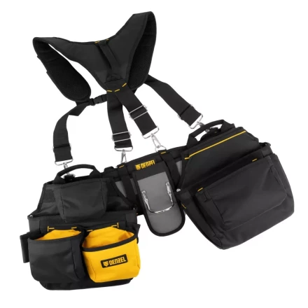 Пояс монтажника усиленный, с лямками, сумки поясные, держатель для молотка// Denzel 90290 купить в Надыме