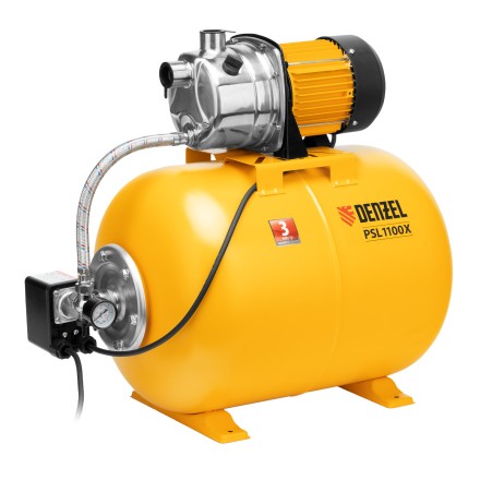 Насосная станция Denzel 97311, PSL1100X, 1100 Вт, 3600 л/ч, ресивер 50 л, подъем 45 м, нержавейка купить в Надыме