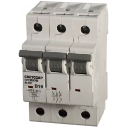 Выключатель автоматический СВЕТОЗАР "ПРЕМИУМ" 3-полюсный, 6 A, "B", откл. сп. 6 кА, 400 В SV-49013-06-B