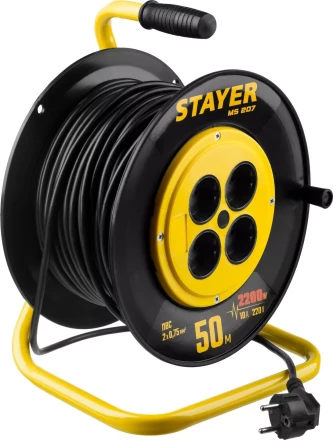 Удлинитель на катушке "MS 207", 50 м, 2200 Вт, 4 гнезда, ПВС 2x0,75 мм2, STAYER 55073-50 купить в Надыме