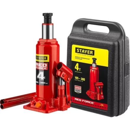 Домкрат гидравлический бутылочный "RED FORCE", 4т, 195-380 мм, в кейсе, STAYER 43160-4-K 43160-4-K_z01 купить в Надыме
