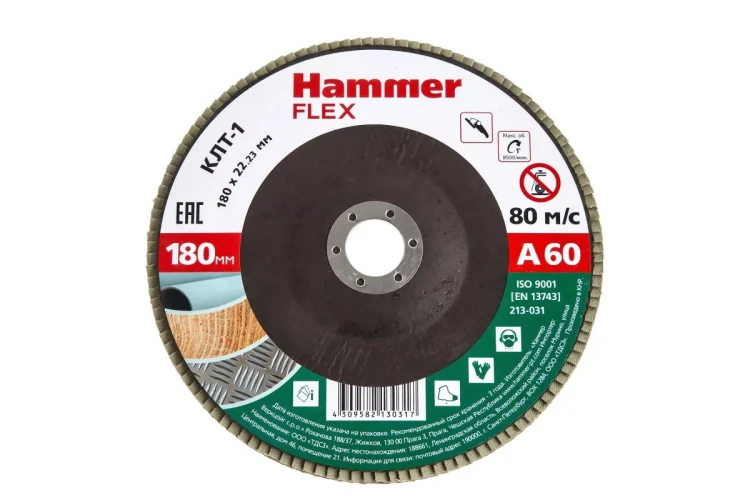 Круг Лепестковый Торцевой (КЛТ) HAMMER КЛТ 1 Ф180х22 Р60 213-031 купить в Надыме