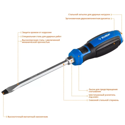 ЗУБР Ударник, SL8 х 150 мм, ударная отвертка, Профессионал (25271-8) купить в Надыме