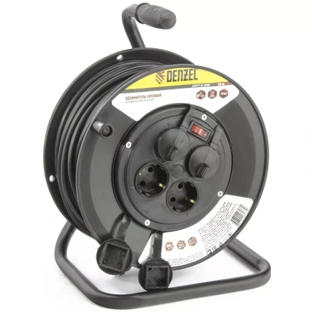 Удлинитель силовой на кабельной катушке 50м 4 розетки с крышкой IP44 16А серия УХз16 DENZEL 95908 купить в Надыме