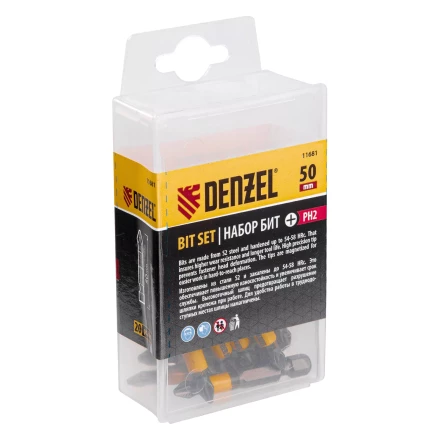 Бита PH2х25, сталь легированная S2, 20 шт., пластиковая коробка, , Е 6,3 Denzel 11681 купить в Надыме