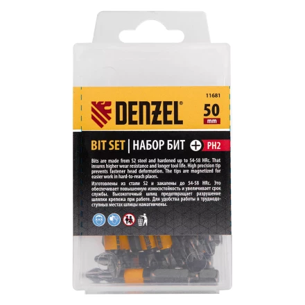 Бита PH2х25, сталь легированная S2, 20 шт., пластиковая коробка, , Е 6,3 Denzel 11681 купить в Надыме