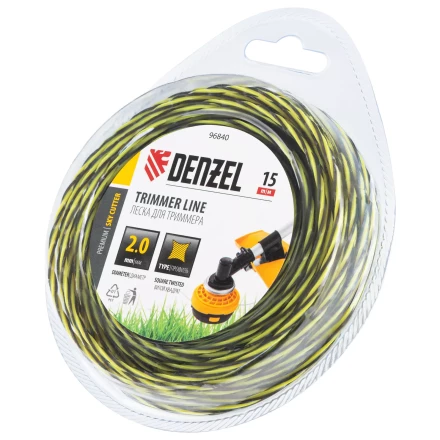 Леска для триммера двухкомпонентная витая квадратная, 2,0мм х 15м, блистер SkyCutter Denzel 96840 купить в Надыме