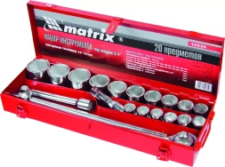 Набор торцевых головок, квадрат, 3/4", головки 19 х 50 мм, 20 предм., в метал. боксе MATRIX 13536