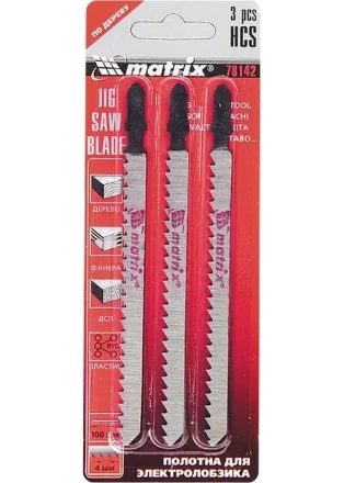 Полотна для электролобзика по дереву 3 шт 100 х 4мм HCS EU - хвостовик MATRIX 78142 купить в Надыме