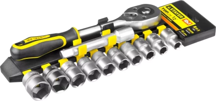 Набор STAYER "STANDARD": Торцовые головки (1/2") на пластиковом рельсе, трещотка, удлинитель, 10-24мм, 12 предметов 27750-H12 купить в Надыме