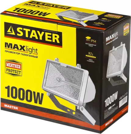 Прожектор STAYER "MASTER" MAXLight галогенный, с дугой крепления под установку, белый, 1000Вт 57105-W купить в Надыме