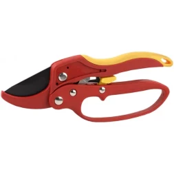 Секатор GRINDA двухкомпонентные ручки, храповый механизм, с эфесом, округлые лезвия с упорной наковальней, 205мм 8-423233_z01