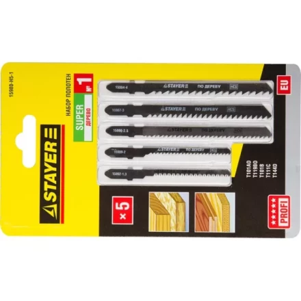 Набор STAYER "PROFI" Пилки "УНИВЕРСАЛ №1" для эл/лобзика, по дереву, EU-хвост., 5шт 15980-H5-1 купить в Надыме