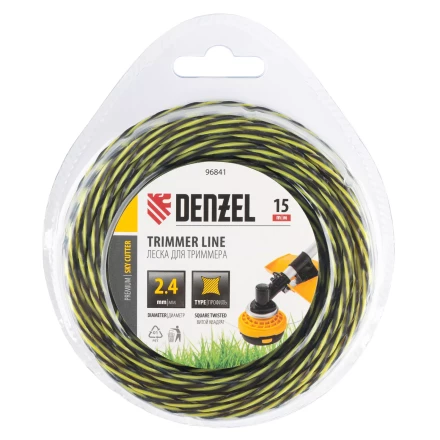 Леска для триммера двухкомпонентная витая квадратная, 2,4мм х 15м, блистер SkyCutter Denzel 96841 купить в Надыме