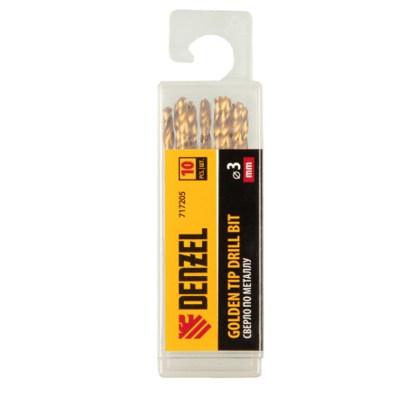 Сверло по металлу, 3 мм, HSS-Tin, Golden Tip, 10 шт. Denzel 717205 купить в Надыме