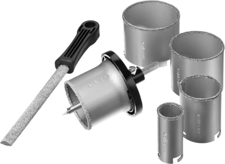 Набор STAYER "PROFESSIONAL": Коронки с основанием и центровочным сверлом, напильник, d=33, 53, 67, 73, 83мм, 8предм 33345-H8 купить в Надыме