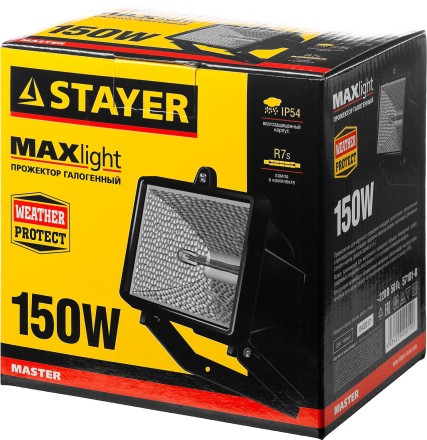 Прожектор STAYER &quot;MASTER&quot; MAXLight галогенный, с дугой крепления под установку, черный, 150Вт 57101-B купить в Надыме