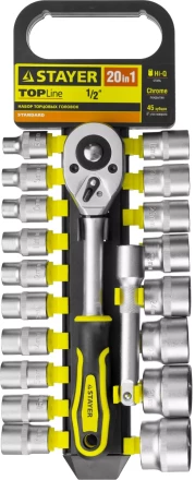 Набор STAYER &quot;STANDARD&quot;: Торцовые головки (1/2&quot;) на пластиковом рельсе, трещотка, удлинитель, 8-32мм, 20 предметов 27750-H20 купить в Надыме