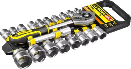 Набор STAYER &quot;STANDARD&quot;: Торцовые головки (1/2&quot;) на пластиковом рельсе, трещотка, удлинитель, 8-32мм, 20 предметов 27750-H20 купить в Надыме